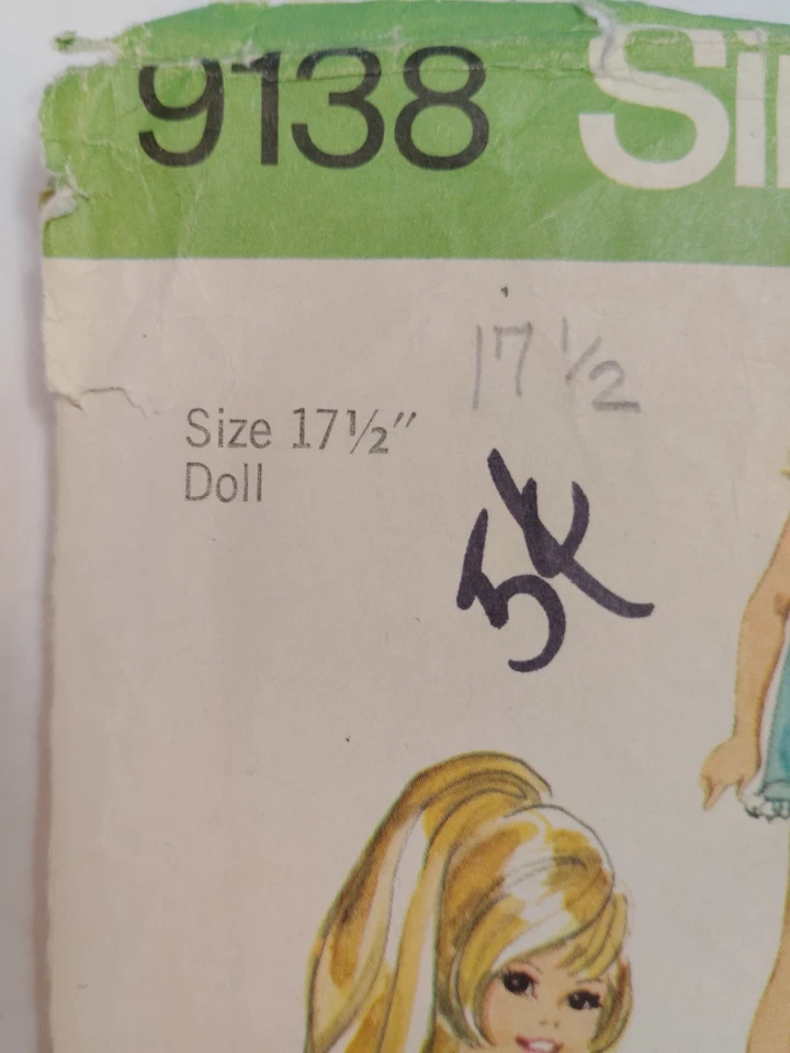 Кукла одежды гардероб 17 1/2» Simplicity 9138 шитье узор винтажный плащ платье покроя - Изображение 2 из 4
