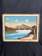 VINTAGE MIXED MEDIA PAINT MOSS BARK JAPANESE MOUNTAIN 14.25 X 11” BRIMMS 