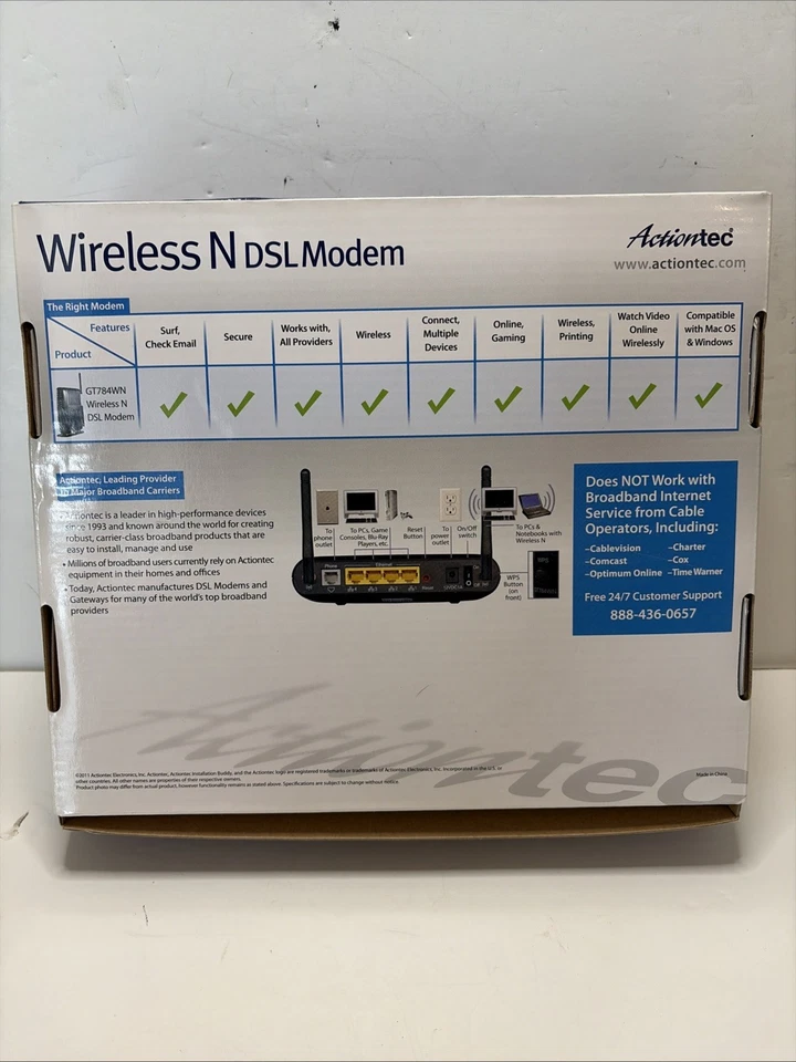 Actiontec GT784WN-01 Wireless N DSL Modem Router 300 Mbps WiFi - Image 2 of 4