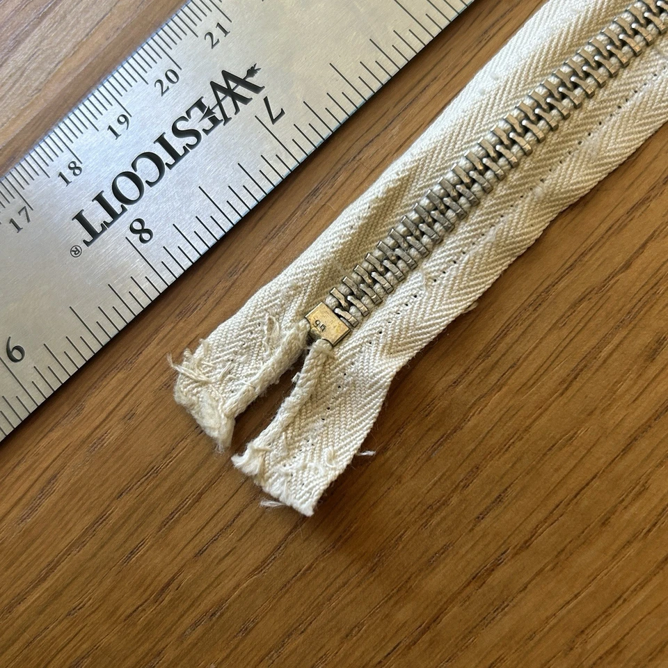 Vtg 30s TALON 1936 Zipper Closed End Heavy Duty No.5 8-3/8” Nickel Metal WHITE - Image 2 of 4