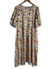 Old Navy Puff Sleeve Floral Print All Day Midi Swing Dress Peasant Style Size XL