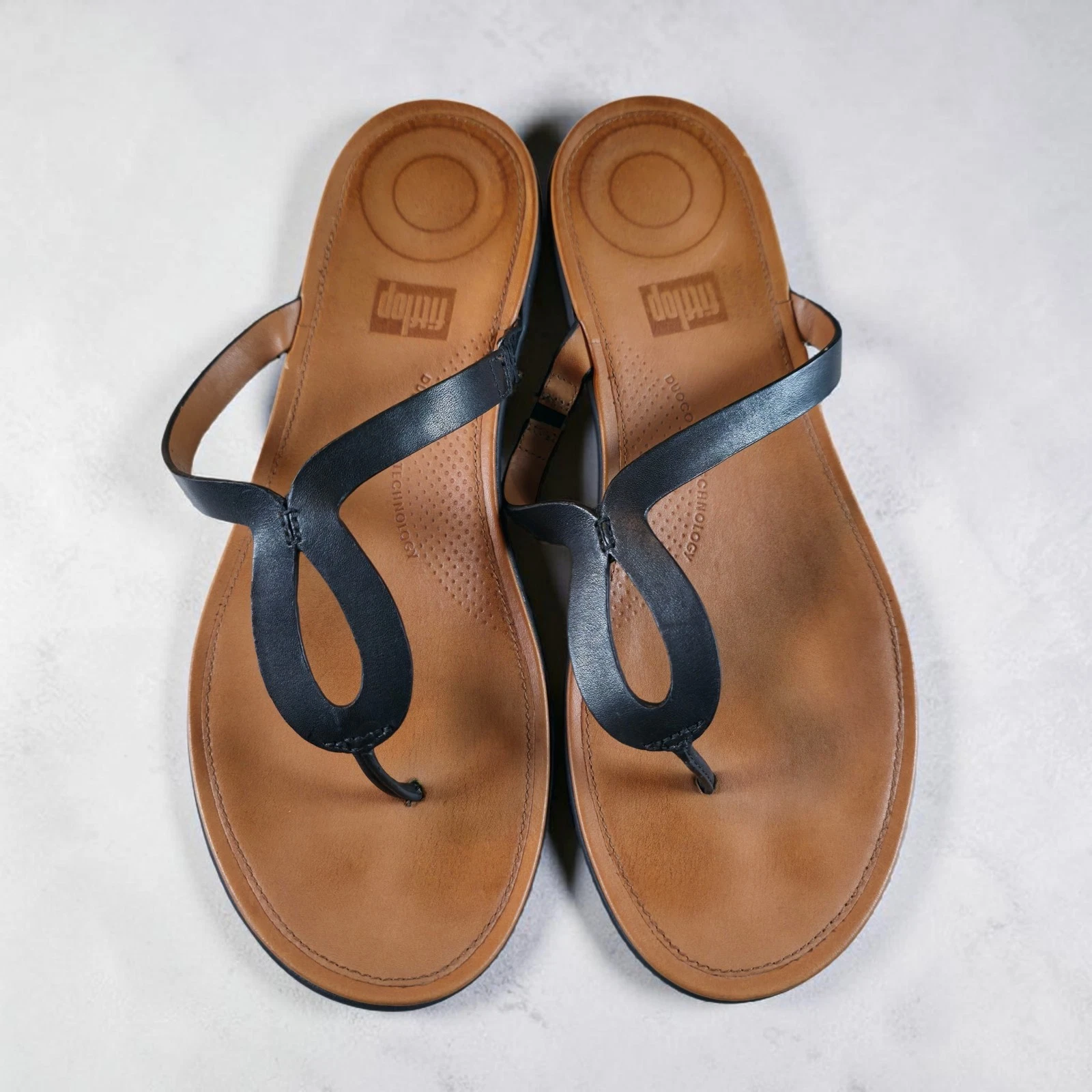 FitFlop Strata Sandals Womens Size 9 Leather Black Brown Wedge * Barely Worn *