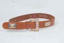 Vintage Express Brown Leather Rock Studded Stone Embellished Buckle Belt Size S