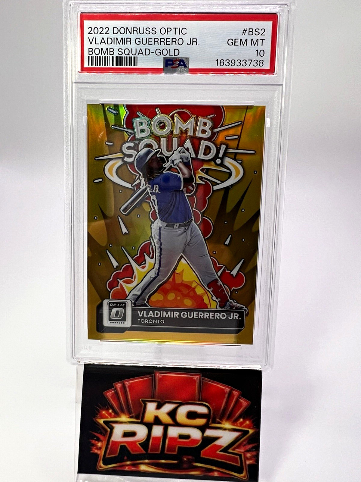 Panini 2022 Donruss Optic Bomb Squad BS-2 Vladimir Guerrero Jr. Gold /10 PSA 10 view 1
