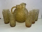 Vintage Anchor Hocking Lido Milano Amber Glass Pitcher & 5 Tumblers Set
