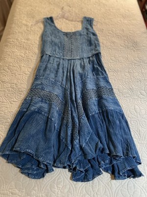 SCULLY Blue Dress size L Short Tank Rayon Embroidered Coastal Cowgirl Boho NWT