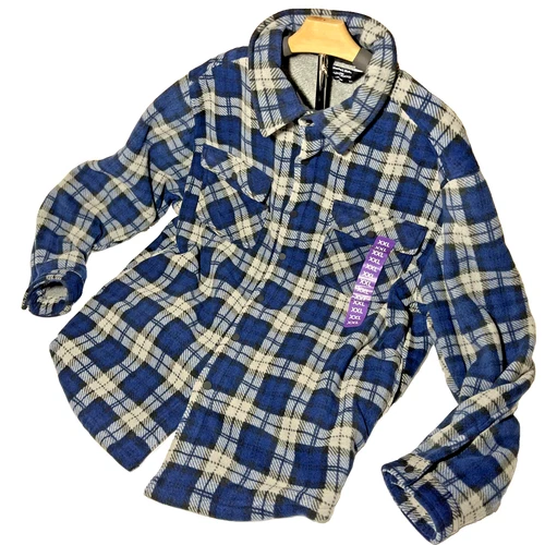 NWT Members Mark Fleece Sherpa Shacket Jacket Plaid Blue Workwear Pockets 2XL image 7
