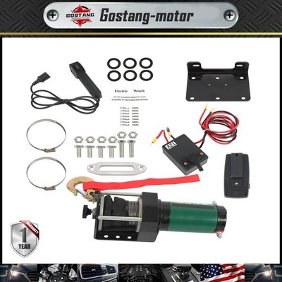 Electric Winch 3000lbs 12VDC/1.3HP Synthetic Rope 1/5in*32ft For ATV UTV