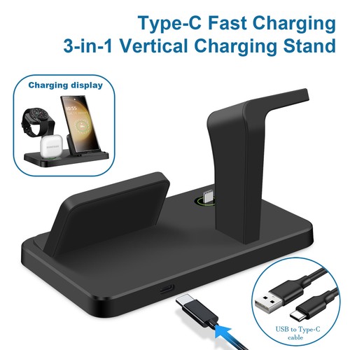 3in1 Fast USB-C Charging Station Charger Dock For Samsung S25 S24 Galaxy Watch 7 - Picture 5 of 15