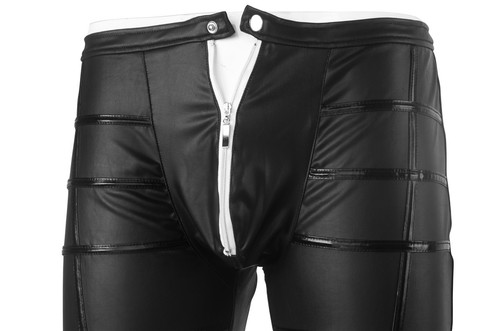 Men's Sexy Faux Leather Rocker Skinny Jeans Pants Black Trouser Slim Punk Motor - Picture 21 of 21