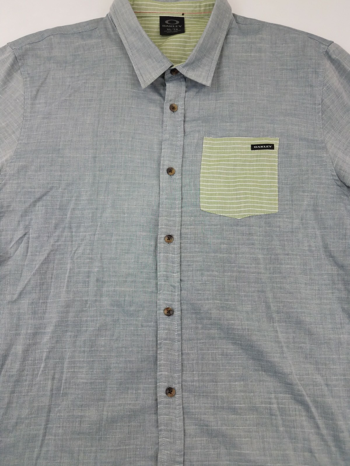 Oakley Blue Green Solid Chambray Long Sleeve Cott… - image 3