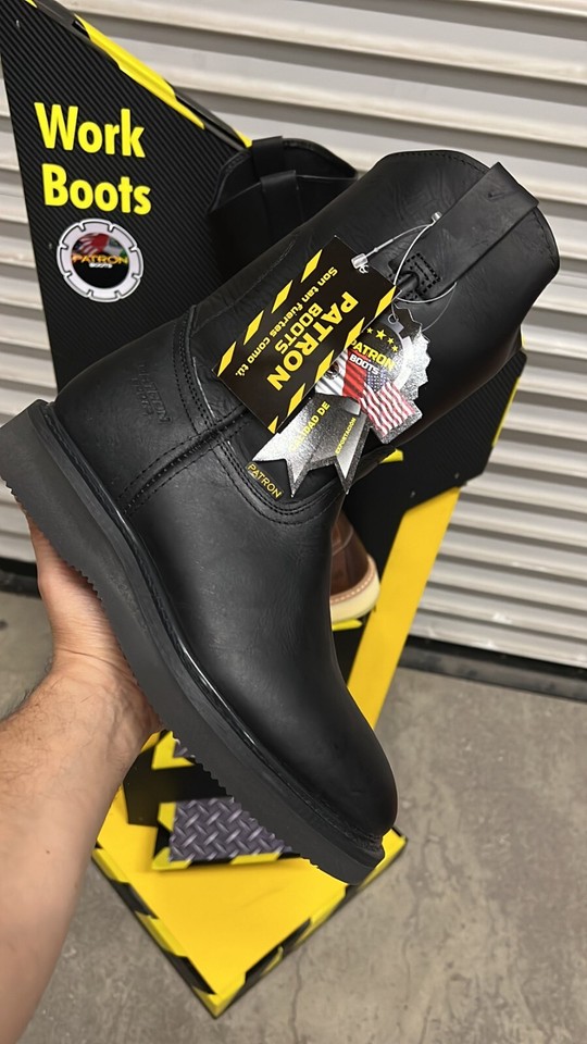 MENS WORK BOOTS GENUINE LEATHER BLACK COMFORT SOLE PATRON BOTAS DE ...