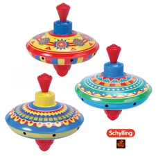 Childrens Little Tin Tinplate Spinning Humming Top Traditional Toy 12cm - New