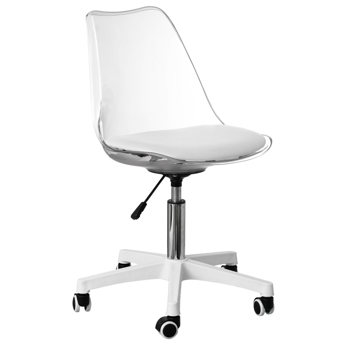Clear Acrylic Desk Chair Swivel, Armless, Height Adjustable, Rolling Chair