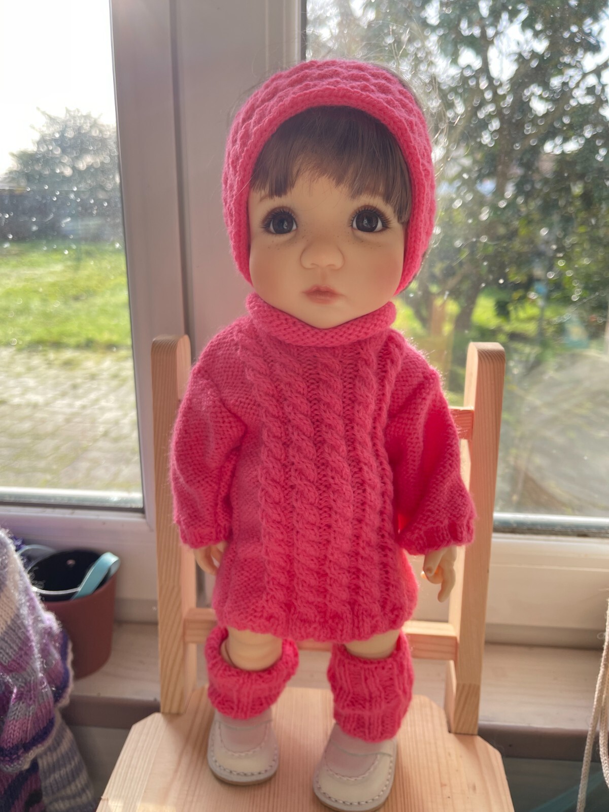 Vêtement poupée Moppets Meadow 38cm : robe en coton rose fait main