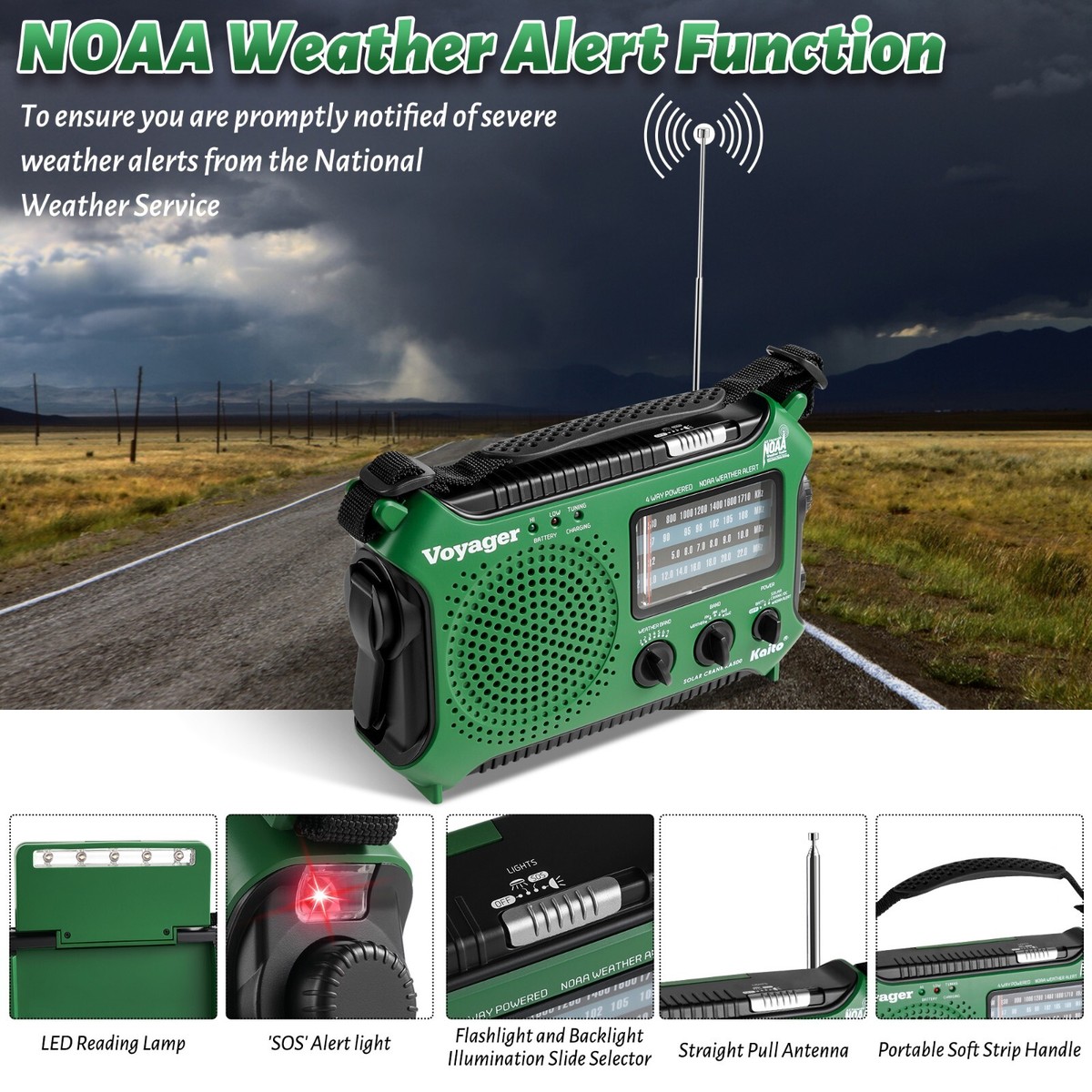Kaito KA249W Lanterne de camping solaire multifonction à LED avec radio