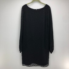 Ann Taylor Womens Dress Size 10 Black Sheer Swiss Dot Long Sleeve Lined Sheath