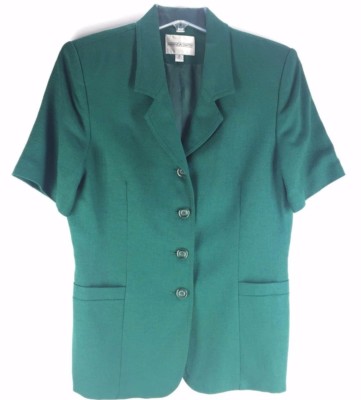 Amanda Smith Womens Hunter Green S/S Lined Button Shirt Jacket (Size 14)  