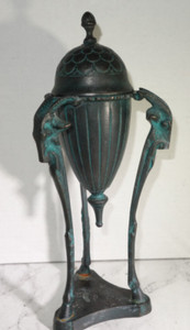 Vintage Aged Brass Bronze, Empire Style Rams Goat Head Incense Burner Censor