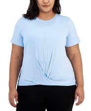 ID Ideology Plus Size Active Solid Twist-Front Top, Skysail Blue, 4X