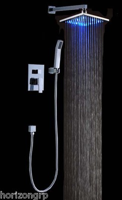 Luxury Bathroom Shower Set with 12'' Rainfall Sq LED Shower Head, Double-Function