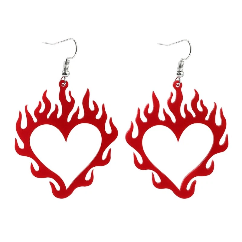Punk Rock Hip Hop Flame Love Heart Earrings for Women Girls Party