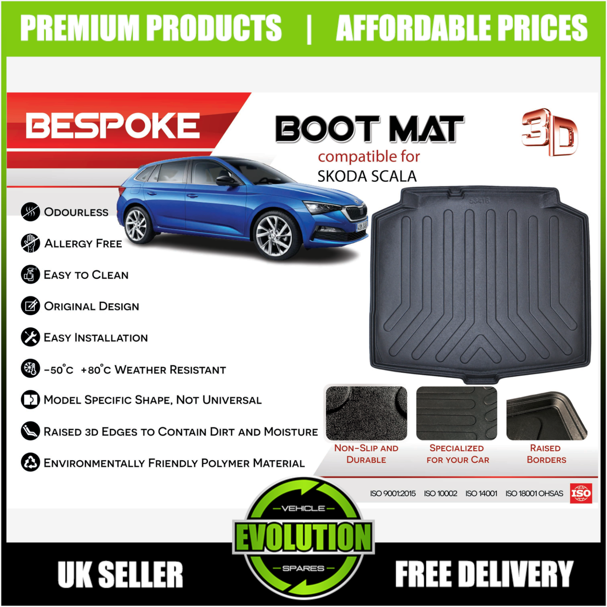 Tailored Rubber Boot Liner Fitted Mat Tray SKODA SCALA HATCHBACK - Main Image