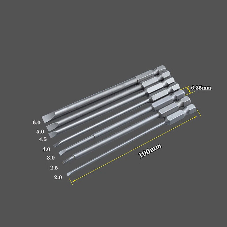 Flat Slotted Head Magnetic Screw Driver Bit Set Impact Power Drill 1/4" 1.5-6mm - Image 4 of 4