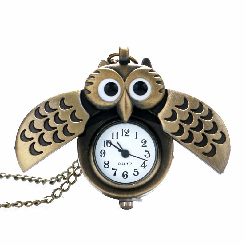 Vintage Quartz Pocket Watch Necklace Chain Bronze Case with Cute Owl Design Gift eBay