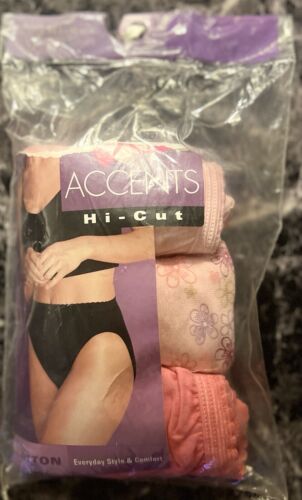 Vintage Hanes Her Way Damen Höschen Unterwäsche 3 Stück Hochgeschnitten 100% Baumwolle Größe 5