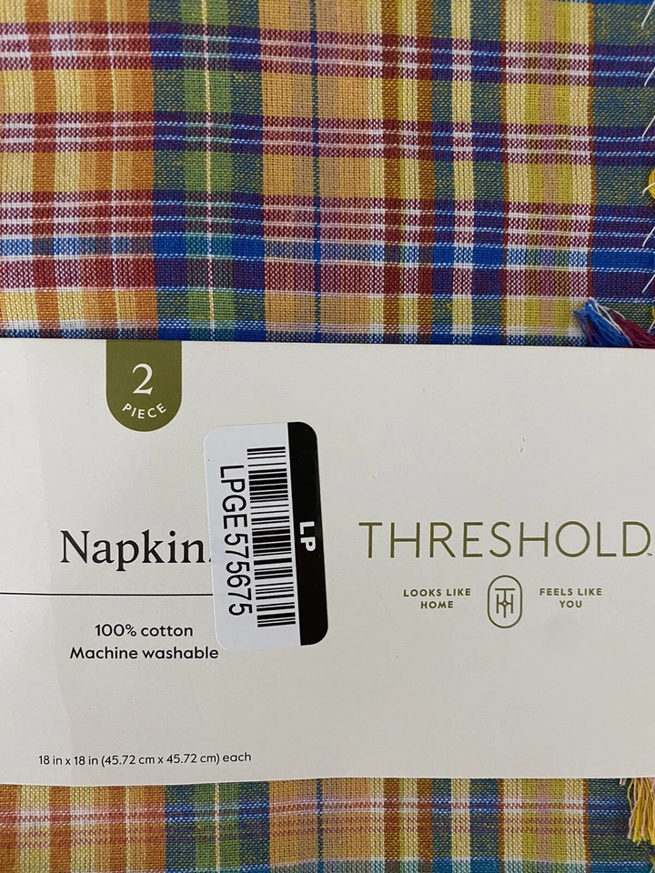 Threshold Checkered Print 2 Piece 100% Cotton Fabric Napkin Set 18" x 18" New 🤗 - Image 2 of 4
