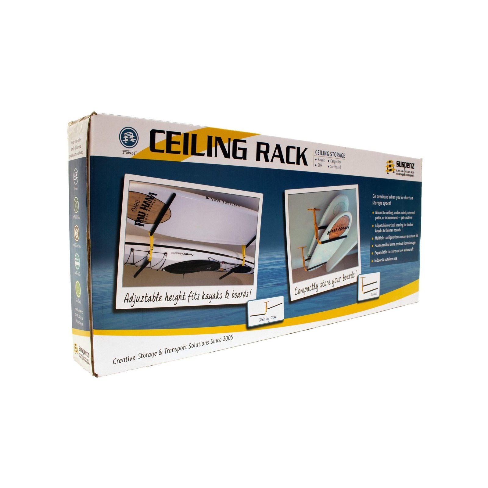 Suspenz Kayak Storage Rack, Ceiling/Under Deck Garage Hanger for 2 Kayaks and...