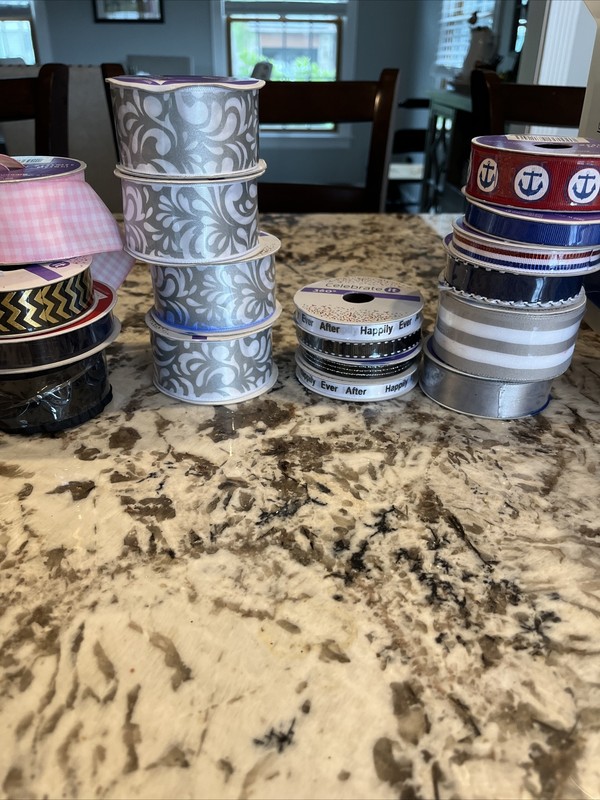 18 Lot Red white blue YARDS SPOOL RIBBON PARTY GIFT WRAP WEDDING DECOR crafts