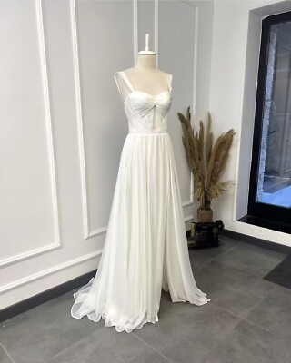 Chiffon Wedding Dresses Front Slit Sleeveless A Line Ruched Bridal Gowns  2026 | eBay