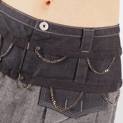 Marithe Francois Girbaud Wool Denim Low Waist Balloon Metal Chains