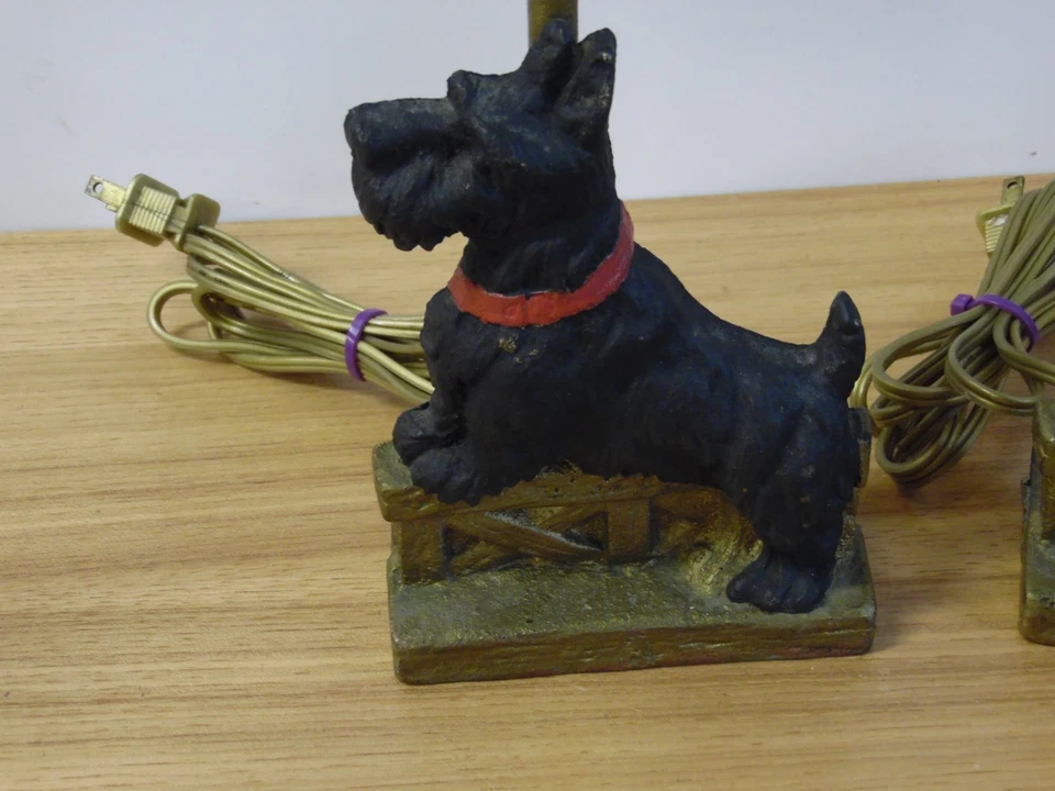 Pair of Antique Cast Iron lamps Black Scottie Dog Scottish Terrier lamp light - Изображение 2 из 4