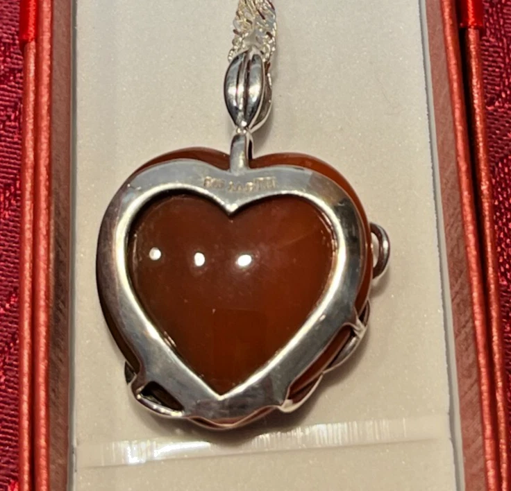 Collar T Vintage Plata Esterlina 925 JAR TH Corazón Cornalina SS Hoja Vides 1.5" Foto 3 de 4