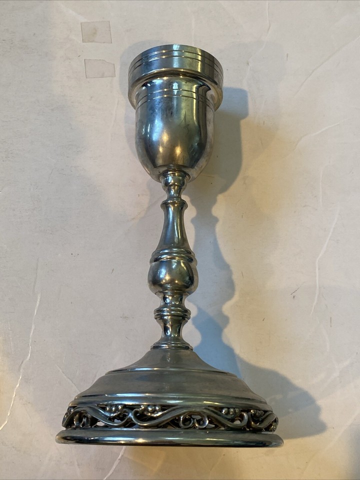 Vintage Handmade Shirley Pewter 14" Tall Oil Lamp ( 7" Glass Globe