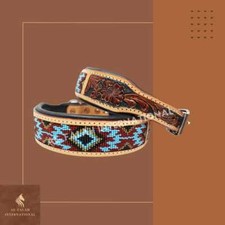 Soft Padded Leather Dog Collar With Beads  Tooling For All Dogs Free Shipping