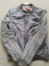 Womens Helium Grey Soft Leather Zip Up Fitted Smart Casual Jacket Coat Uk 10