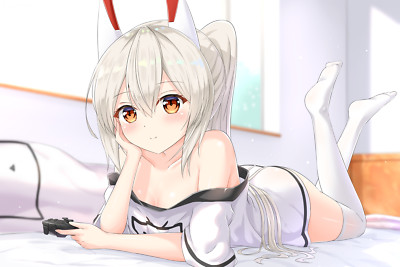 Anime girls lying down on front stockings controllers Playmat Gaming Mat Desk