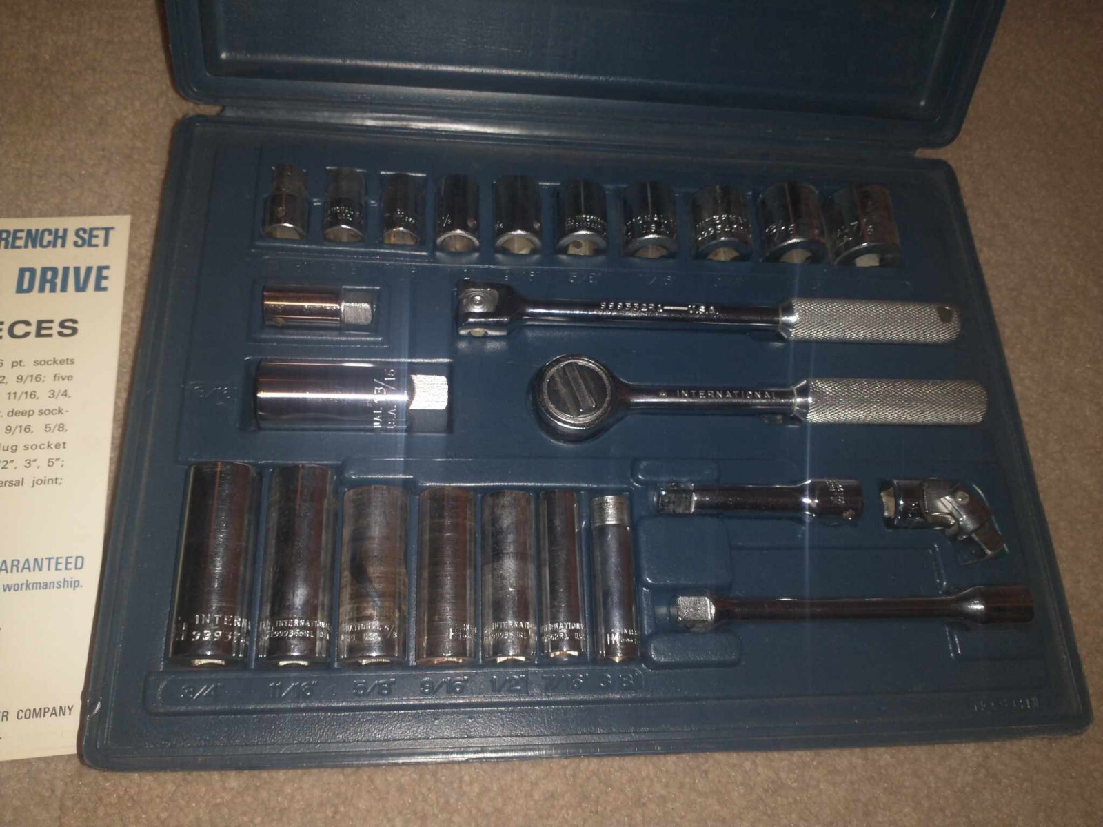 International Harvester Tools. Socket Wrench Set 38 SQ. Drive. 25