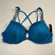 Victoria Secret 34B Bombshell Push Up Bikini Top Add 2 Cups Shine Teal Blue