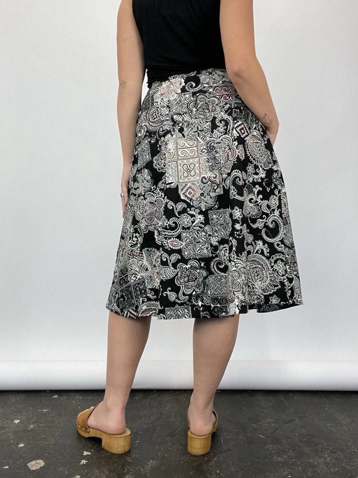 Falda midi acampanada con múltiples patrones Y2K Geoffrey Beene talla 10 Foto 3 de 4