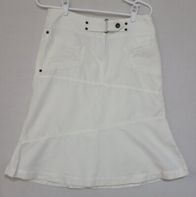 Mexx Women's Solid White A-Line Linen Blend Midi Tiered Skirt Sz 6 (C2)