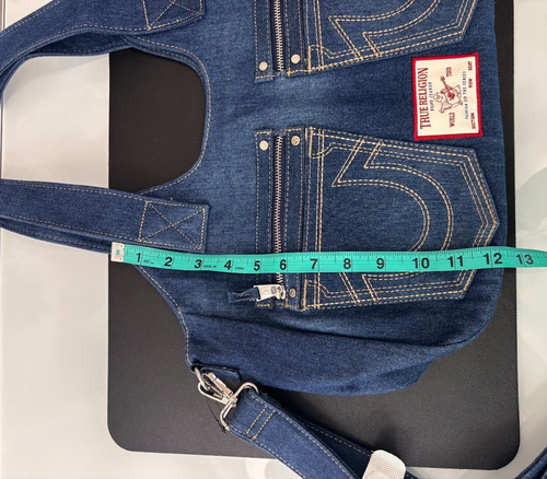 NWT TRUE RELIGION Women's Dark Blue Denim Horseshoe Stitch Satchel Handbag - Picture 17 of 19