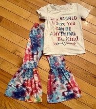NEW Boutique Tie Die  Be kind  W/ Bell Bottom Outfit Set