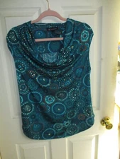 I.N.C. Sleeveless Paisley Print Womens Dressy Top Teal Sequins Paisley M