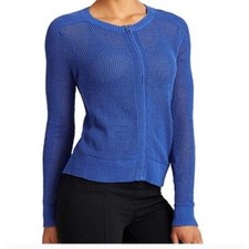Athleta sz small mesh net see through layering full zip sweater blue EUC active