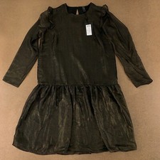 YAS Kisa Women's Size 6 Black Gold Metal Sheer Long Sleeve Skater Dress NWT